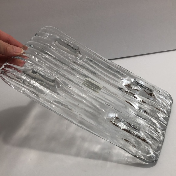 Rectangle Clear Thick Glass Ice Bark Design Appetizer/Platter/Tray NWT - Picture 6 of 13